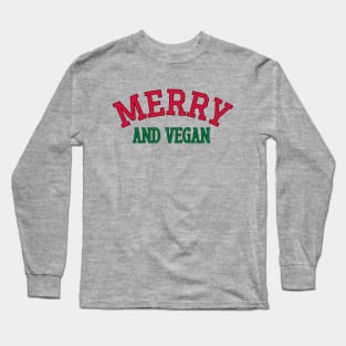 Merry and Vegan Christmas - Retro Vegetarian Xmas Long Sleeve T-Shirt